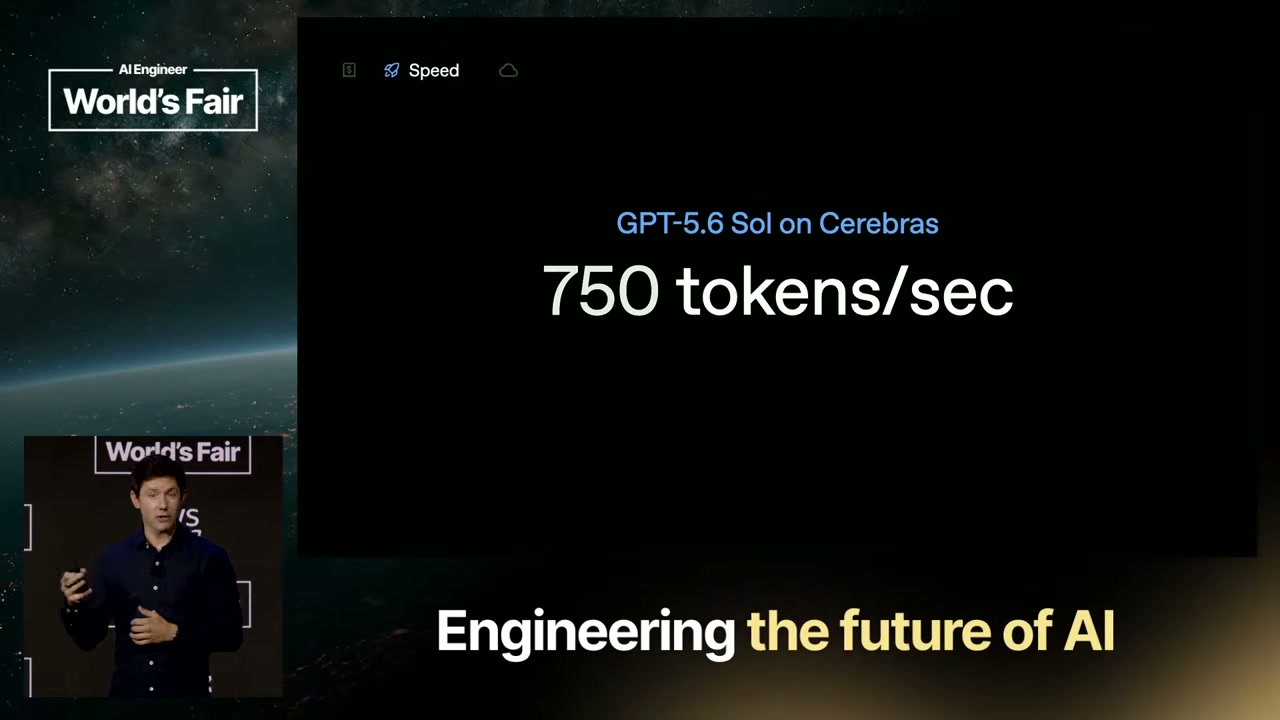 OpenAI slide: "GPT-5.6 Sol on Cerebras — 750 tokens/sec"