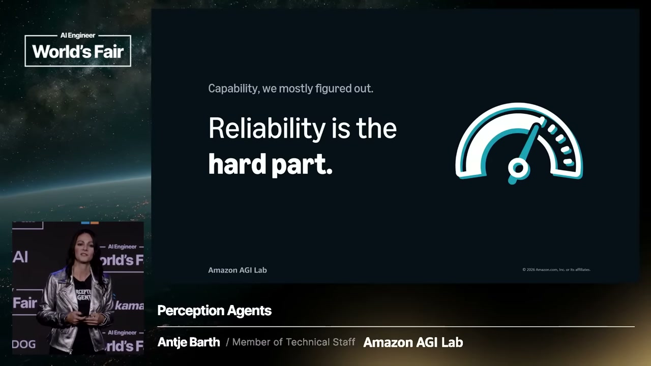 Antje Barth slide: "Capability, we mostly figured out. Reliability is the hard part." (Amazon AGI Lab)