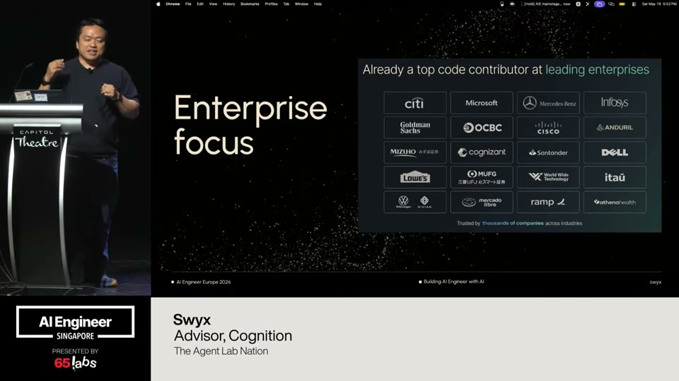 swyx's “Agent Lab Nation”: agent coding tools are already top code contributors at leading enterprises (Citi, Microsoft, Mercedes-Benz, Goldman Sachs, Cisco…).
